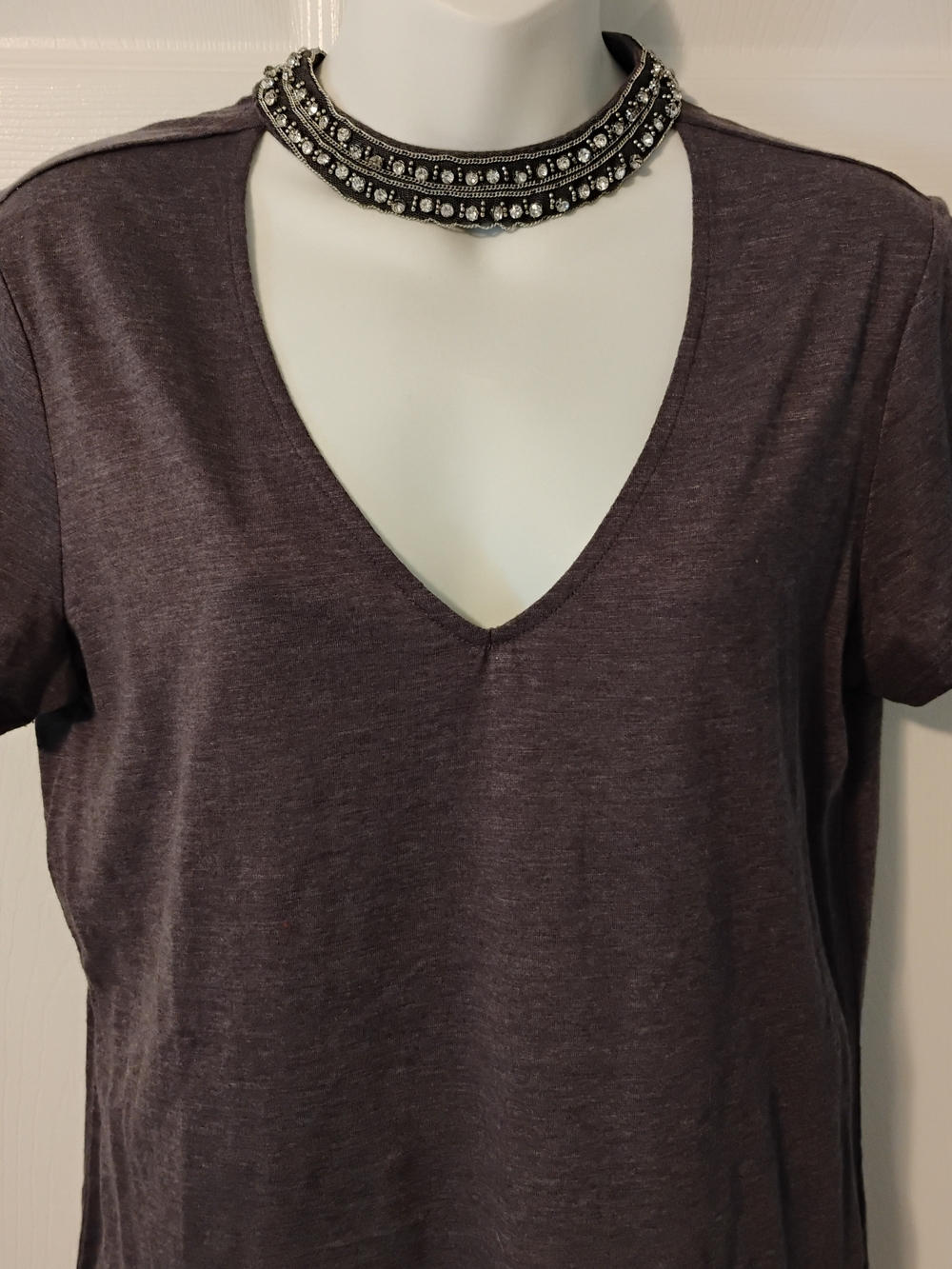 Boston Proper Deep Plum V-Neck Short Sleeve Tee